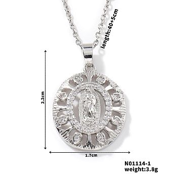 Brass Cubic Zirconia Vintage Virgin Mary Statue Pendant Necklaces, Silver Color, Clear, 15.75 inch(40cm)