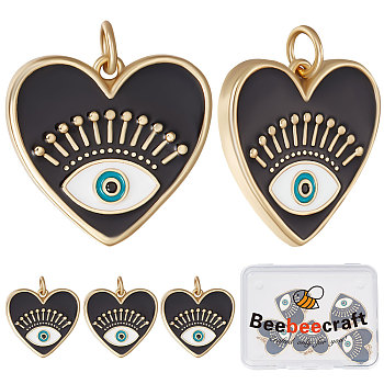 Brass Micro Pave Cubic Zirconia Pendants, with Enamel and Jump Rings, Heart with Eye, Real 18K Gold Plated, 18x19x2.4mm, Hole: 3.2mm, 6pcs/box