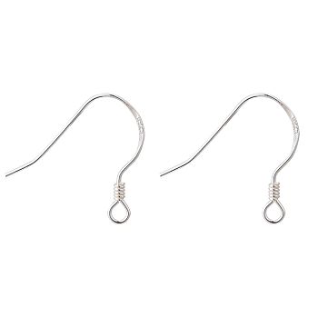 925 Sterling Silver Earring Hooks, with 925 Stamp, Silver, 15x18x1mm, Hole: 1.5mm, Pin: 0.5mm