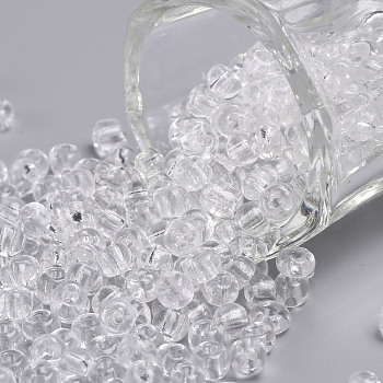 Glass Seed Beads, Transparent, Round, Round Hole, White, 6/0, 4mm, Hole: 1.5mm, about 500pcs/50g, 50g/bag, 18bags/2pounds
