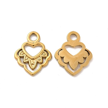Ion Plating(IP) 304 Stainless Steel Pendants, Heart Charm, Real 18K Gold Plated, 16.5x13.5x1.5mm, Hole: 2.2mm