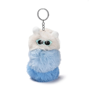 Cute Plush Cloth Worm Doll Pendant Keychains, with Alloy Keychain Ring, for Bag Car Key Pendant Decoration, Sky Blue, 18cm