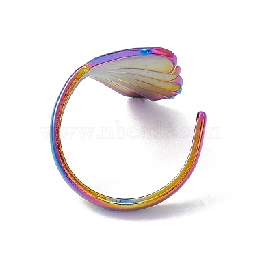 Placage ionique (ip) 304 anneau de manchette en forme de coquille en acier inoxydable pour femme(RJEW-C045-25M)-3