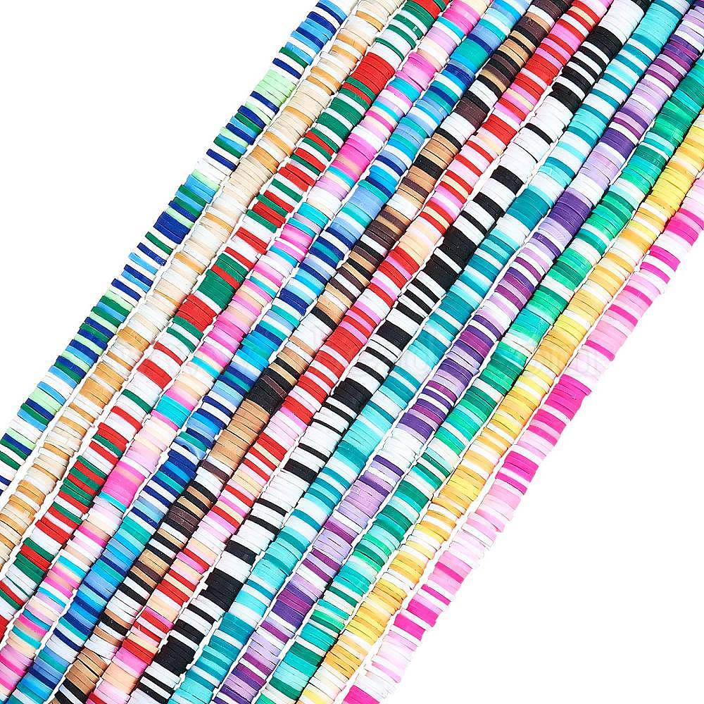 Handmade Polymer Clay Beads Strands, for DIY Jewelry Crafts Supplies,  Heishi Beads, Disc/Flat Round, Mixed Color, 6x0.5~1mm, Hole: 1.8mm, about