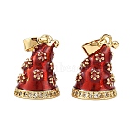 Christmas Brass Micro Pave Cubic Zirconia Enamel Pendants, Rack Plating, Cadmium Free & Lead Free, Long-Lasting Plated, Golden, Hat, 15x11mm, Hole: 4.5x2.5mm(KK-B161-15G-04)