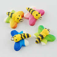 Handmade Polymer Clay Pendants, Bees, Mixed Color, 21x20x8mm, Hole: 2mm(X-CLAY-S081-M)