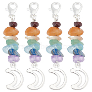 20Pcs Chakra Theme Natural Gemstone Pendant Decorations, with Alloy Lobster Claw Clasps, Moon Pendant, 5.85cm(HJEW-BBC0001-01)