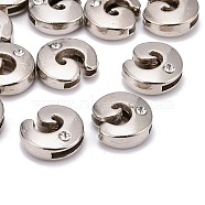Letter Slider Beads for Watch Band Bracelet Making, Platinum Plated Alloy Crystal Rhinestone Slide Charms, Cadmium Free & Nickel Free & Lead Free, Letter.G, 11~13x9~11.5x4~5mm, Hole: 7.5~8x1mm(X-ALRI-O012-G-NR)