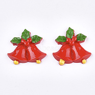 Resin Cabochons, Christmas Bell, Red, 27~28.5x27.5~28x5.5mm(CRES-T013-20)