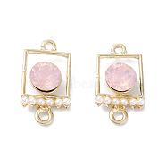 Alloy Links connectors, with Resin Rhinestone and ABS Plastic Imitation Pearl, Rectangle, Light Gold, Pink, 20x11.5x6mm, Hole: 1.5mm and 1.8mm(PALLOY-T056-27B)