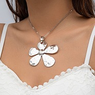 5-Petal Flower Alloy Pendant Cable Chain Necklaces for Women, Platinum, 14.72 inch(37.4cm)(NJEW-Q343-03P)