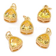 Real 18K Gold Plated Brass Inlaid Cubic Zirconia Charms, with Jump Ring, Long-Lasting Plated, Triangle, Yellow, 9.5x7x4mm, Jump Ring: 4x0.5mm, 2.5mm Inner Diameter(ZIRC-L100-076G-01)