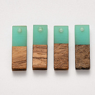Transparent Resin & Walnut Wood Pendants, Waxed, Rectangle, Turquoise, 20x6.5x3~4mm, Hole: 1.8mm(RESI-S358-79B-B03)