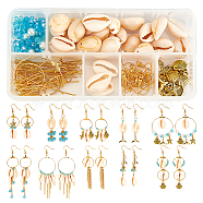 DIY Beach Themed Earring Making Kits, Including Glass & Cowrie Shell & Glass Pearl Beads, Brass & Alloy Pendants, Brass Cable Chains & Earring Hooks, Iron Pins, Golden(DIY-SC0013-78G)