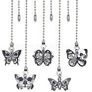 Halloween Alloy Enamel Pendant Ceiling Fan Pull Chain Extenders, Butterfly & Moth with Skull Pendant Decoration, with Iron Ball Chains, Antique Silver, 335~344mm, 6 style, 2pcs/style, 12pcs/set(AJEW-AB00139)