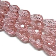 Glass Beads Strands, Faceted, Drop, Indian Red, 12x8mm, Hole: 1mm, about 56~58pcs/strand, 25~27 inch(X-EGLA-E010-8x12mm-15)