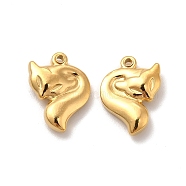 Vacuum Plating 201 Stainless Steel Pendants, Fox Charm, Real 18K Gold Plated, 15.5x14x4mm, Hole: 1mm(STAS-J401-VF642-2)