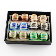 Handmade Gold Sand and Silver Foil Lampwork Wide Band Rings, Mixed Color, 17~19mm, about 12pcs/box(RJEW-Q150-M15-B)