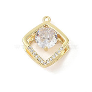Brass Micro Pave Clear Cubic Zirconia Pendants, with Glass, Rhombus Charms, Real 18K Gold Plated, 17.5x14.5x6.5mm, Hole: 1.2mm(KK-L214-03G)