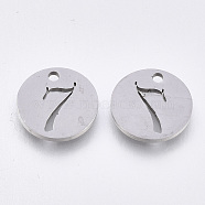 201 Stainless Steel Charms, Flat Round with Number, Num.7, 12mm(STAS-Q201-T087-7)