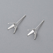 304 Stainless Steel Prong Earring Settings, Stud Earring Findings, Silver, Tray: 6x6mm, Pin: 0.8mm(STAS-O098-06S-04)