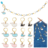 Knitting Row Counter Chains & Locking Stitch Markers Kits, with Whale Alloy Enamel Pendant and Acrylic & Glass Seed Beads, Mixed Color, 2.8~28.7cm, 13pcs/set(HJEW-AB00538)