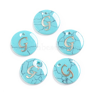 Synthetic Turquoise Charms, with Plastic Letter, Flat Round, Letter.G, 15x2mm, Hole: 1.5mm(G-L561-001G)