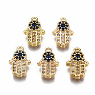 Brass Micro Pave Cubic Zirconia Charms, Nickel Free, Robot, Real 18K Gold Plated, 12x8x2.5mm, Hole: 1.2mm(KK-Q277-070-NF)