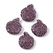 Handmade Polymer Clay Rhinestone Beads, Apple, Light Amethyst, PP14(2.0~2.1mm), 22.5~23.5x20~21x8~9mm, Hole: 1.6mm(RB-T017-07D)