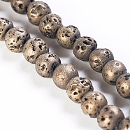 Vacuum Plating Electroplated Natural Lava Rock Bead Strands, Dyed, Round, Antique Bronze Plated, 4.5~5mm, Hole: 1mm, about 91pcs/strand, 15.3 inch(39cm)(G-P363-A06)