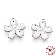 925 Sterling Silver Charms, Flower, Silver, 13x12x1.5mm, Hole: 1mm(STER-T006-15S)