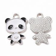 Alloy Enamel Pendants, Panda Charm, Platinum, 21.5x14.5x1mm, Hole: 2mm(ENAM-B054-05P-01)