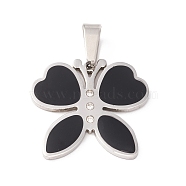 304 Stainless Steel Enamel Pendants, with Rhinestone, Butterfly, Stainless Steel Color, 27x29.5x2mm, Hole: 9.5x4.5mm(STAS-P302-05P)