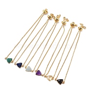 Natural & Synthetic Mixed Gemstone Link Slider Bracelets, with Real 18K Gold Plated Brass Box Chain, Faceted, Triangle, Inner Diameter: 0.31~2.87 inch(8~73mm)(BJEW-D445-02G)