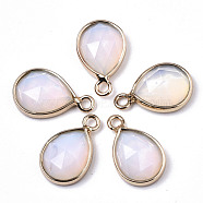 Opalite Charms, with Light Gold Plated Brass Edge and Loop, Teardrop, Faceted, 14x9x4.5mm, Hole: 1.5mm(G-N326-50I)