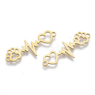 201 Stainless Steel Links connectors, Laser Cut Links, Heartbeat with Paw Print, Golden, 33x12x1mm, Hole: 1.8mm(STAS-N091-34G)