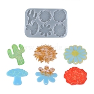 Cactus & Mushroom & Flower Connector Charms Silicone Molds, Resin Casting Molds, for UV Resin & Epoxy Resin Jewelry Making, White, 247x168x5mm, Hole: 3.7mm, Inner Diameter: 74~80.5x60~82mm(DIY-L065-02)