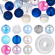 DIY Ocean Theme Bracelet Making Kit, Including Acrylic Round Beads with Rhinestone, Elastic Thread, Blue, Beads: 48Pcs/bag(DIY-SC0020-45)