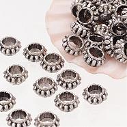 Rondelle Tibetan Silver Spacer Beads, Lead Free & Nickel Free & Cadmium Free, Antique Silver, about 7mm wide, 4mm long, Hole: 3.5~4mm(AB30-NF)