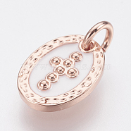 Brass Enamel Charms, Lead Free & Cadmium Free, Oval with Cross, Rose Gold, 12x9x2mm, Hole: 2.8mm(ZIRC-F083-026RG-RS)