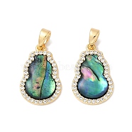 Brass Micro Pave Clear Cubic Zirconia Pendants, Abalone Shell Charms, Real 18K Gold Plated, 19x12x3mm, Hole: 4.5x2mm(KK-Q030-08G)