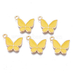 Alloy Enamel Pendants, Cadmium Free & Lead Free, Butterfly, Light Gold, Yellow, 15x17x2mm, Hole: 1.6mm(ENAM-T016-23E-RS)