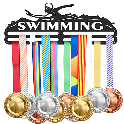 Iron Medal Holder Frame, Medals Display Hanger Rack, 2 Lines, with Screws, Rectangle with Word Swimming, Sports Themed Pattern, 150x400mm(ODIS-WH0022-034)