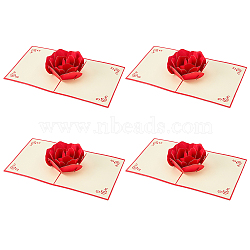 Rectangle 3D Rose Pop Up Paper Greeting Card, with Envelope, Valentine's Day Invitation Card, Rose Pattern, Red, 184x127x5mm(FIND-WH0152-117)