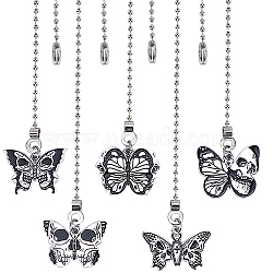 Halloween Alloy Enamel Pendant Ceiling Fan Pull Chain Extenders, Butterfly & Moth with Skull Pendant Decoration, with Iron Ball Chains, Antique Silver, 335~344mm, 6 style, 2pcs/style, 12pcs/set(AJEW-AB00139)