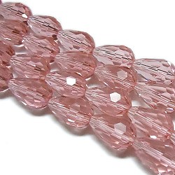 Glass Beads Strands, Faceted, Drop, Indian Red, 12x8mm, Hole: 1mm, about 56~58pcs/strand, 25~27 inch(X-EGLA-E010-8x12mm-15)