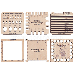 6 Styles Wood Knitting Gauge Rulers, Crochet Hook and Knitting Needle Gauge, Wheat, 63.5x63.5x5mm(DIY-BC0006-93)