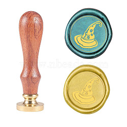 Wax Seal Stamp Set, Sealing Wax Stamp Solid Brass Head,  Wood Handle Retro Brass Stamp Kit Removable, for Envelopes Invitations, Gift Card, Hat Pattern, 83x22mm, Head: 7.5mm, Stamps: 25x14.5mm(AJEW-WH0131-582)