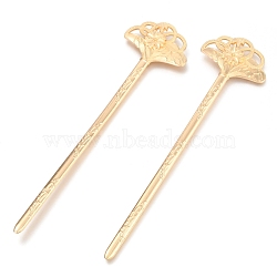 Alloy Hair Sticks, Flower, Cadmium Free & Nickel Free & Lead Free, Real 14K Gold Plated, 158x41.5x4.5mm(PALLOY-H204-02G)