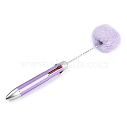 Plastic Ball-Point Pen, Iron Beadable Pen, with Pom Pom Ball, for DIY Personalized Pen, Lilac, 184~185x12.5mm(OFST-D288-01G)